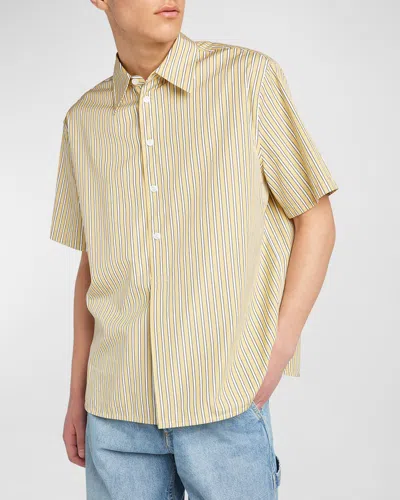 Bottega Veneta Striped Cotton Poplin Shirt In Yellow,white