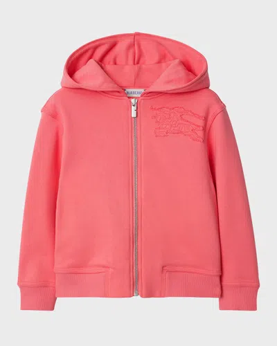 Burberry Kids' Girl's Clyde Equestrian Knight Design Hoodie In Pale Hibiscus