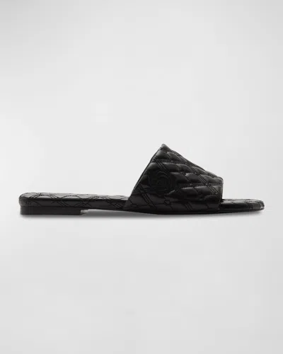 Burberry Quilted Leather Flat Slide Sandals In A24 Black