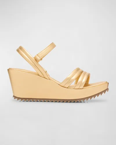 Pedro Garcia Fancy Metallic Wedge Platform Sandals In Gold