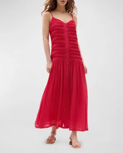 Figue Holkham Pleated Button-front Sleeveless Midi Dress In Raspberry Pink