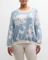 Minnie Rose Plus Size Reversible Floral Intarsia Sweater In Blue