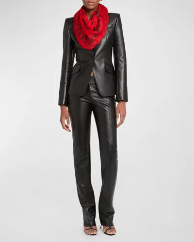 Alexander Mcqueen Silk Chiffon Skull Scarf In 6460 Red Black