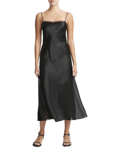 Vince Sheer-panelled Silk Slip Dress In Black