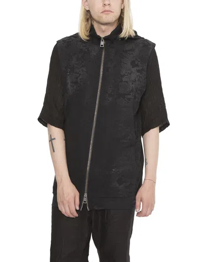 Andrea Ya'aqov Men's Black Treated Cotton Sleeveless With Detachable Hood And Lateral Pockets