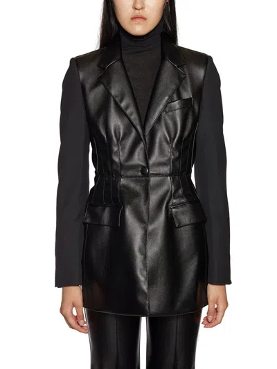 Andrea Ya'aqov Black Faux Leather And Virgin Wool Jacket For Women (fw21)