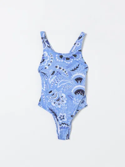 Etro Kids' Sky Blue Swimsuit For Girl With Paisley Motif