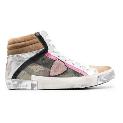 Philippe Model Army Green High-top Sneakers With Leather Accents In Multi