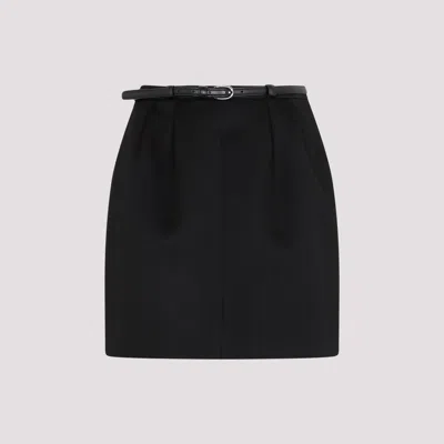 Saint Laurent Gathered Detailed Belted Mini Skirt In Black