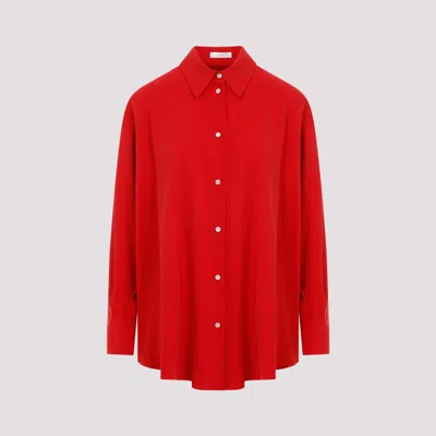 The Row Goji Berry Red Silk Andra Shirt