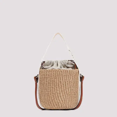 Chloé Woody White Paper Bucket Bag In Nude & Neutrals