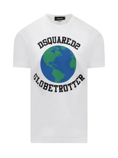 Dsquared2 "globetrotter" T-shirt With Print In White