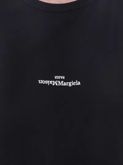 Maison Margiela Black Cotton Logo T-shirt In Black/white Embroidery