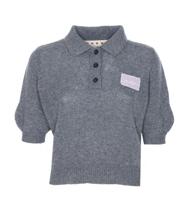 Marni "logo Patch" Polo Shirt In Grey