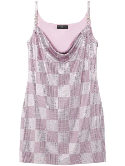 Versace Check Pattern Dress In Pink