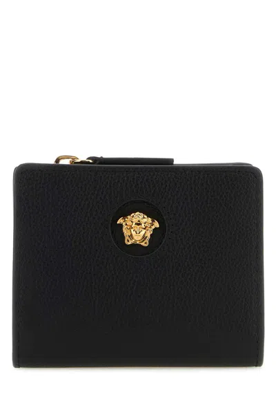 Versace Top Zip Buttoned Wallet In Black