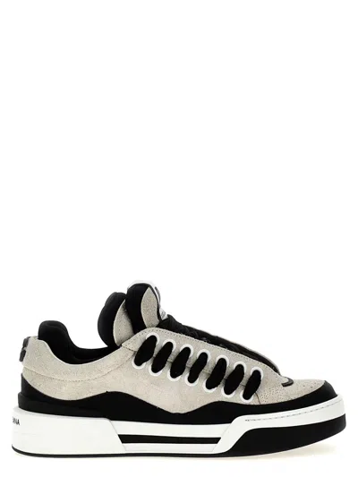 Dolce & Gabbana Two-tone Suede And Rubber New Roma Sneakers In White/black