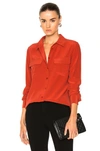 Equipment Slim Signature Short Sleeve Silk Shirt In Red