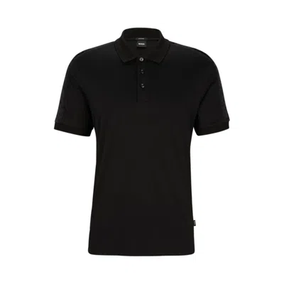 Hugo Boss Interlock-cotton Polo Shirt With Structured Trims In Black
