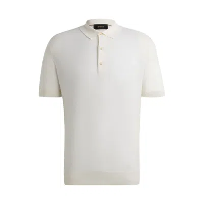 Hugo Boss Mixed-structure Polo Sweater In Silk And Cotton In White