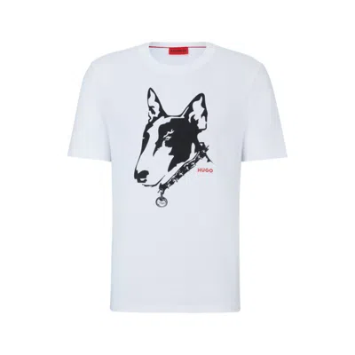 Hugo Cotton-jersey T-shirt With Dog Artwork In White