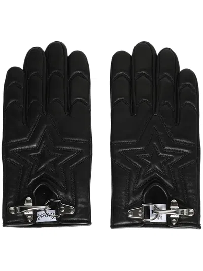 Lanvin Star-embroidered Leather Gloves In Black