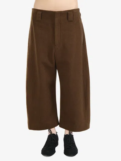 Lemaire Women Cropped Curved Pants In Br501 Dark Tobacco