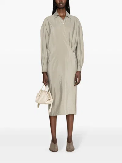 Lemaire Twisted Shirt Dress In Bk885 Light Misty Grey