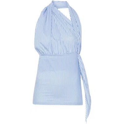 Musier Paulette Striped Asymmetric Blouse In Blue/white