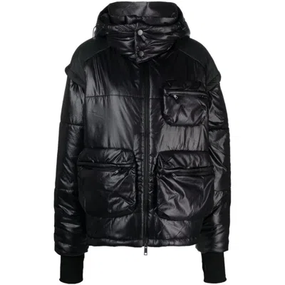 Sherpa Slouch-hood Padded-design Jacket In Black