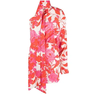 Sisters Floral-print Single-sleeve Dress In Pink