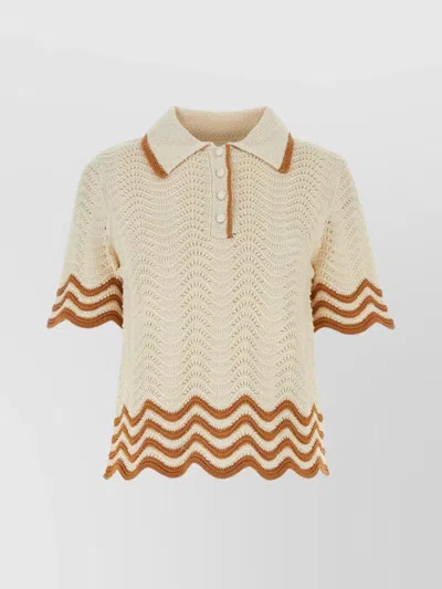 Zimmermann Crochet Junie Polo Shirt With Wavy Trimmings In Multi