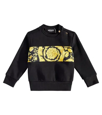 Versace Babies' Barocco-stripe Jersey Sweatshirt In Black Gold