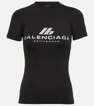 Balenciaga Logo Cotton-blend Jersey T-shirt In Black