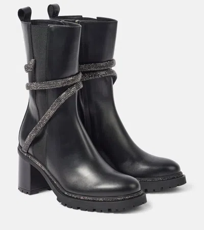 René Caovilla Leather Cleo Block Boots 60 In Black