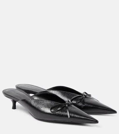 Balenciaga 40mm Knife Bow Leather Mules In Black