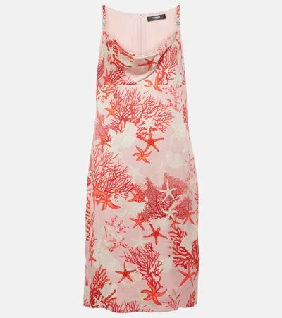 Versace Barocco Sea Silk Slip Mini Dress In Pink+print