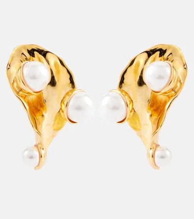 Oscar De La Renta Abstract Leaf Embellished Earrings In Gold