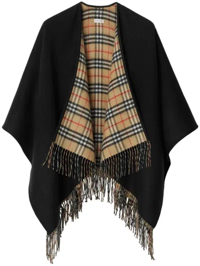 Burberry Women Check Wool Reversible Cape In Black