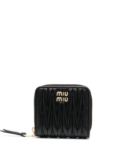 Miu Miu Matelassé Nappa Leather Small Wallet Accessories In Black