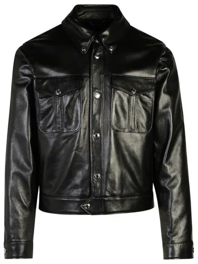 Versace Man  Black Leather Jacket