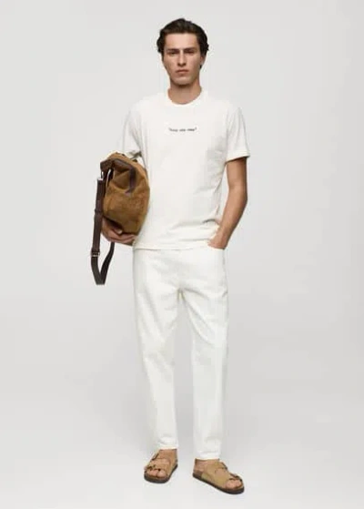 Mango Man Regular Fit Printed Cotton T-shirt Off White