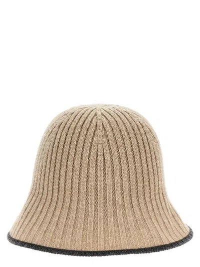 Brunello Cucinelli Embellished Ribbed-knit Bucket Hat In Beige