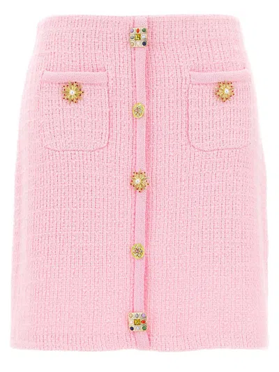 Self-portrait Pink Jewel Button Knit Mini Skirts Pink