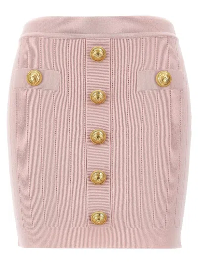 Balmain Logo Button Skirt In Pink