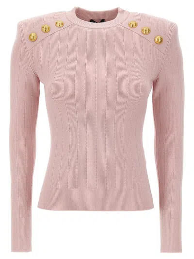 Balmain Logo Button Sweater In Pink