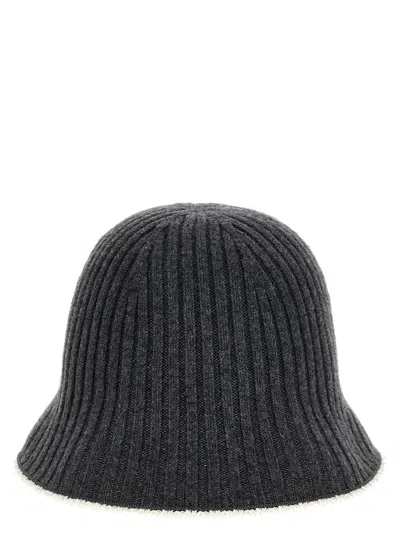 Brunello Cucinelli Ribbed Knit Bucket Hat In Gray