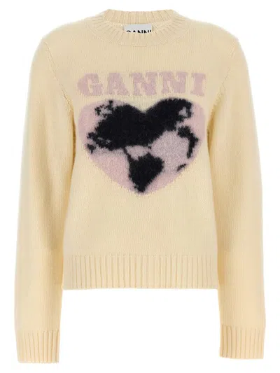 Ganni Logo Intarsia Sweater In White
