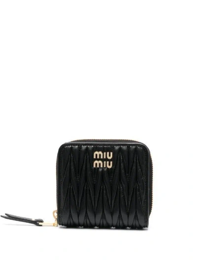 Miu Miu Matelassé Zip-around Leather Purse In Black