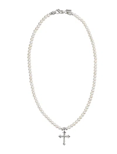 Emanuele Bicocchi Medium Pearl Necklace Cross In White